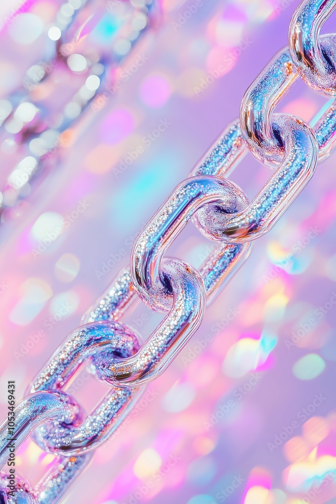 holographic metallic chain floating on a holographic background, 3d style, blockchain concept holographic metallic chain floating on a holographic background, 3d style, blockchain concept