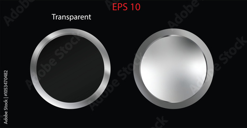 Silver buttons with frame, illustration isolated on black background. Round frames. My original work.