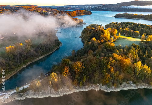 Fototapeta Naklejka Na Ścianę i Meble -  View of Lake Solina in Bieszczady Mountains, Poland