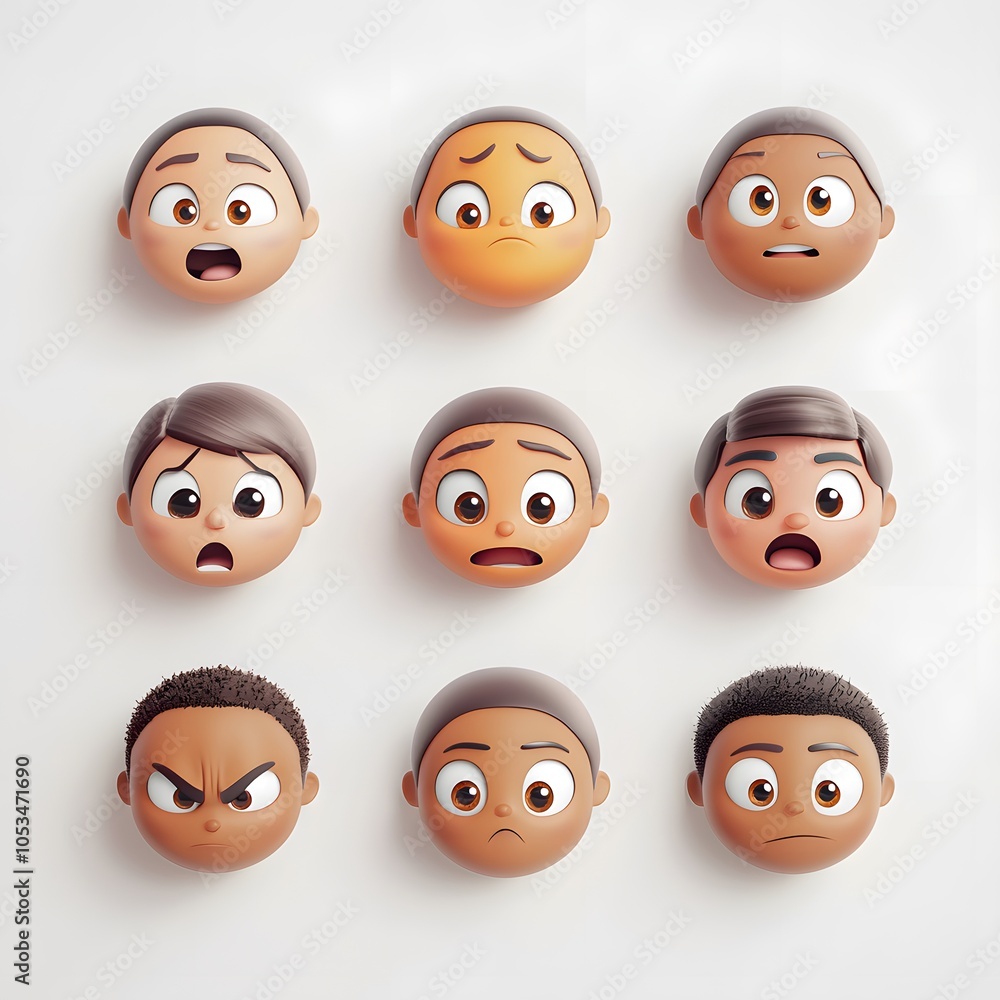 © easestudio.ai - 3D cartoon emoji faces on a white background
