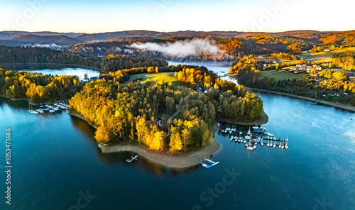Fototapeta Naklejka Na Ścianę i Meble -  View of Lake Solina in Bieszczady Mountains, Poland