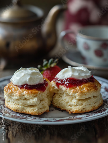Wallpaper Mural Scones with cream and jam on a vintage plate. Torontodigital.ca