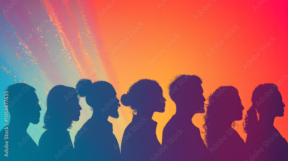 Fototapeta premium colorful silhouettes against gradient background a vivid representation of social diversity
