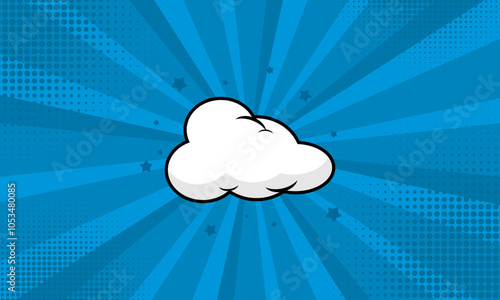 Comic cartoon blue background with cloud and star