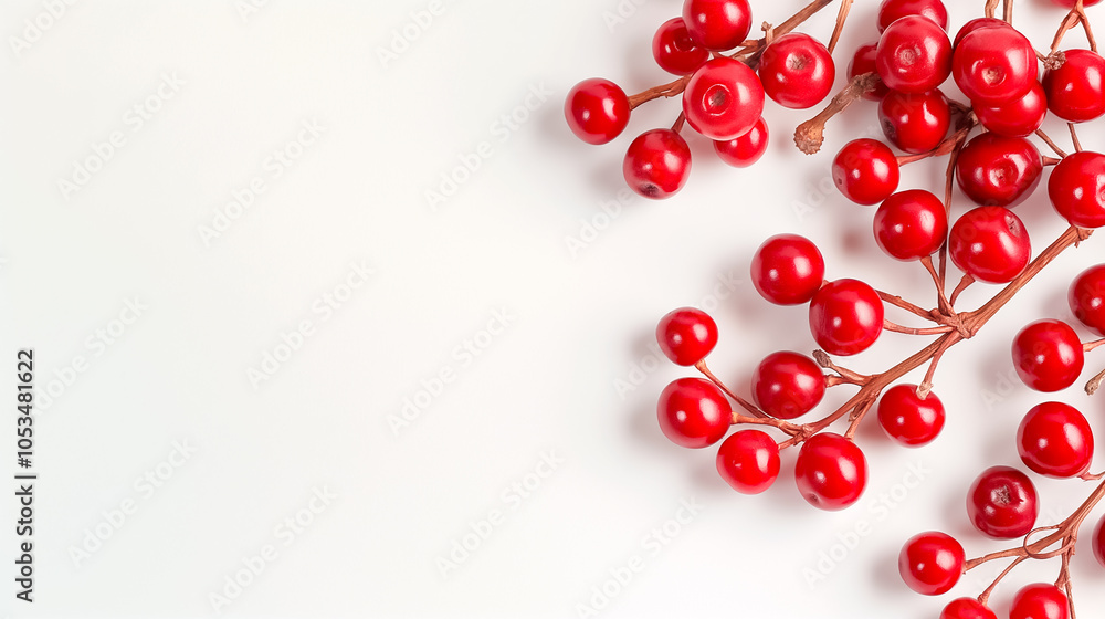 A striking display of bright red berries showcases their glossy texture against a minimalist background, highlighting their natural beauty and seasonal allure A striking display of bright red berries showcases their glossy texture against a minimalist background, highlighting their natural beauty and seasonal allure