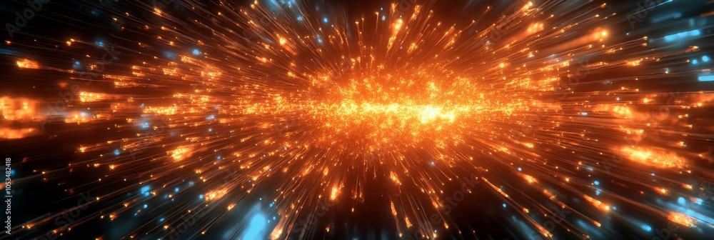 Abstract Background With Orange And Blue Particles Flowing In Outer Space, 3d Illustration Abstract Background With Orange And Blue Particles Flowing In Outer Space, 3d Illustration