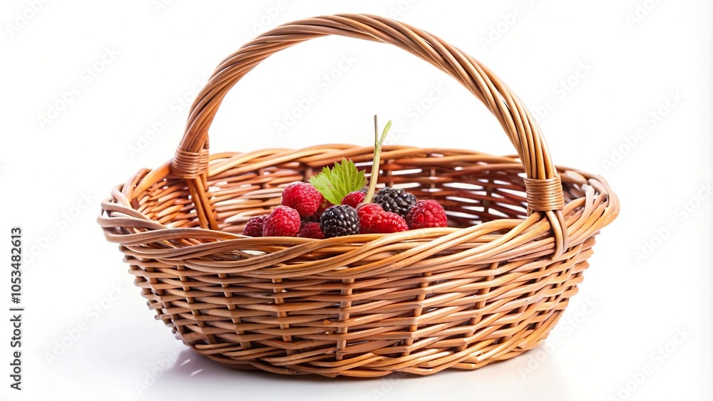 Wicker basket for berries made of willow twigs isolate on a white background Wicker basket for berries made of willow twigs isolate on a white background