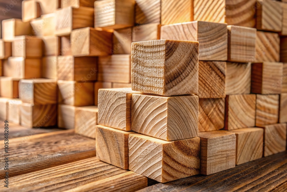 Close-Up of Stacked Wooden Blocks Creating Depth and Texture in a Simple Natural Setting Close-Up of Stacked Wooden Blocks Creating Depth and Texture in a Simple Natural Setting