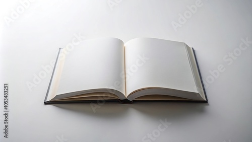 Wide angle mockup of open book minimalist white background blank pages