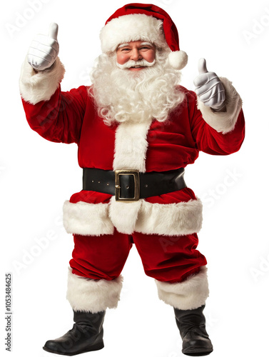 santa claus thumbs up on white background. Christmas winter theme