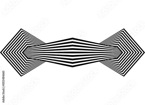 Symmetrical vector pattern of black broken lines on a white background. Modern design element. Strict Ornament. Textile, interior decor, wall art. carpet. Border. Abstract node. The rays