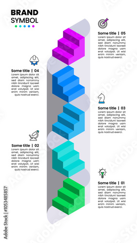 Infographic template. Vertical staircase with 5 steps