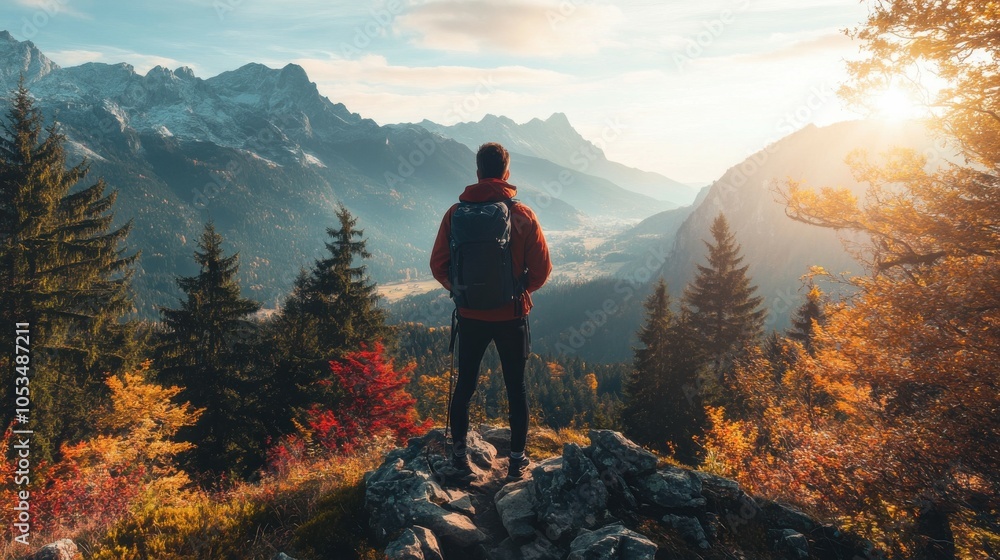 Fototapeta premium Scenic autumn hike with a mountain view