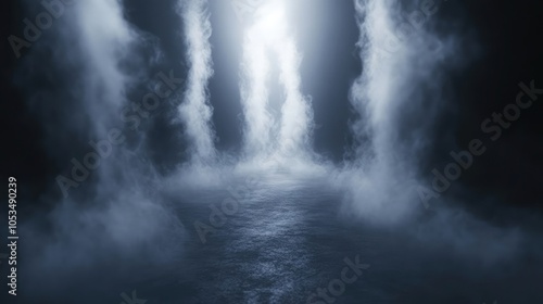 3D render of a foggy background with light effects, creating a haunting and dramatic scene