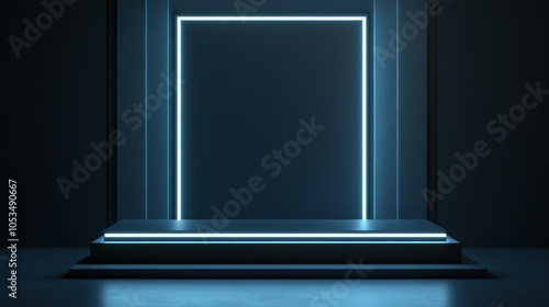 Podium mockup featuring a sleek, black metal frame and LED backlighting.