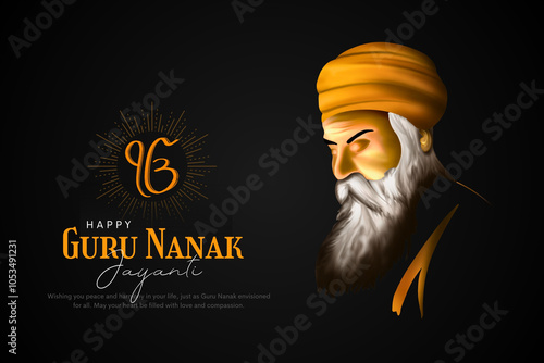 happy Guru Nanak Jayanti festival greeting card design. India Hindu Sikh celebrating birthday of Guru Nanak Dev. abstract illustration. photo