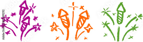 Fireworks Icon Crayon Chalk Drawing Vector Set