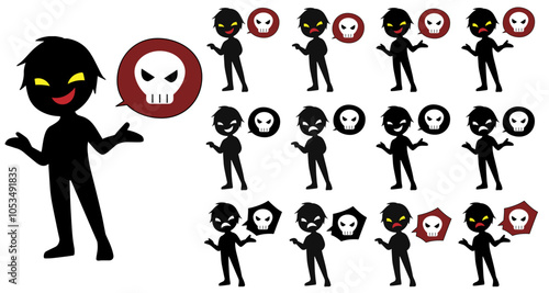 危険な話をする黒いシルエットの悪人イメージの素材セット