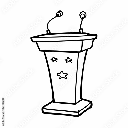 Hand Drawn Podium with Microphones and Stars for Political or Public Speaking Events