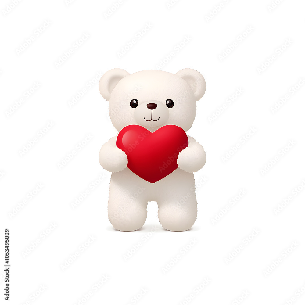 Obraz premium A teddy bear is holding a red heart isolated on white