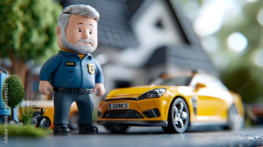 Fototapeta premium A detailed 3D depicting a tiny security guard standing next to a collection of miniature assets