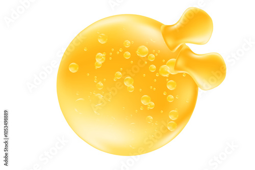 3D omega 3 fish oil soft gel capsules in a shape of fish gummies. Glowing golden oil drop isolated, transparent background. Healthy vitamin D3, ocean krill oil DHA, EPA supplement vector illustration.