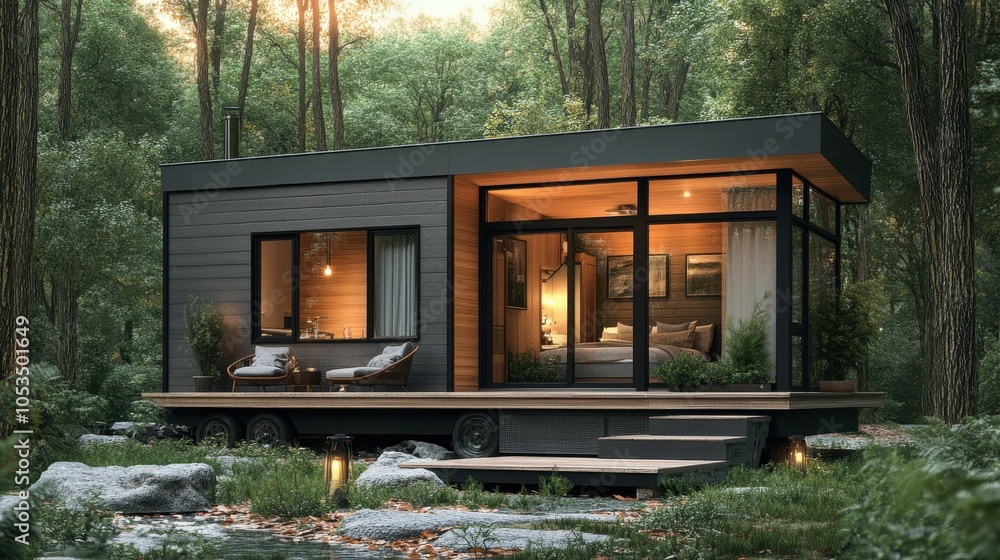 Stylish tiny house with sleek, modern design. Stylish tiny house with sleek, modern design.