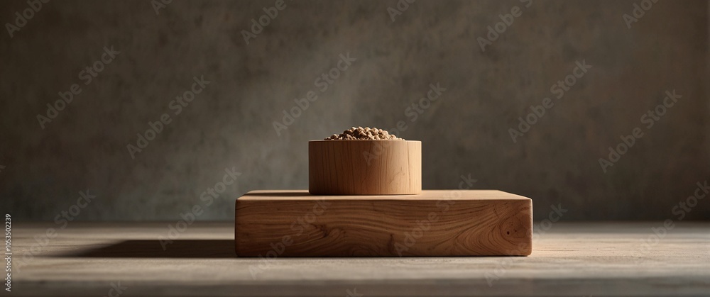 Earthy Elegance: Rustic Simplicity and a Touch of Nature - A close-up of a wooden block, a rustic bowl, and a scattering of grains against a warm, textured backdrop. Earthy Elegance: Rustic Simplicity and a Touch of Nature - A close-up of a wooden block, a rustic bowl, and a scattering of grains against a warm, textured backdrop.
