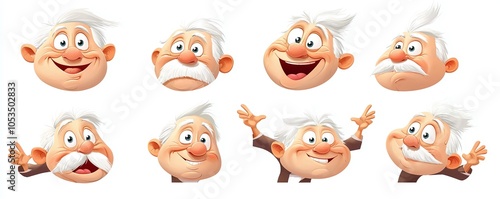Set of Cartoon Elderly Man Expressions.