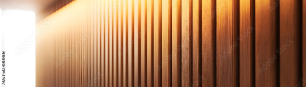 Fototapeta premium Wooden Wall with Vertical Slats and Warm Lighting