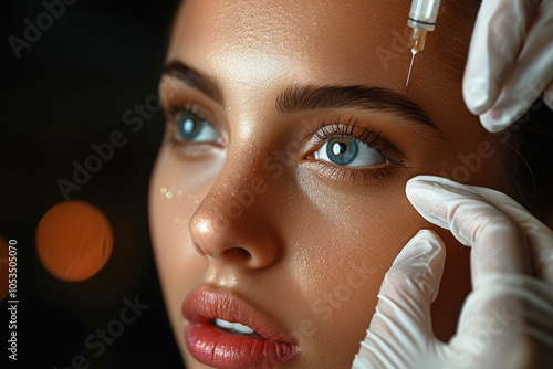 Rejuvenating facial injection procedure at a cosmetology salon with a focused woman photo