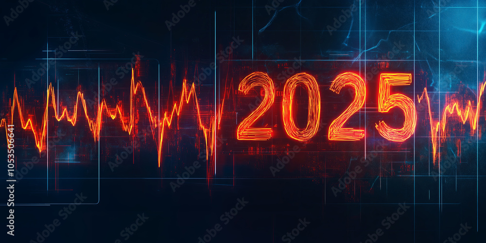 Obraz premium Happy New Year 2025. Numbers 2025 with cardiogram line. Celebrating New Year concept.