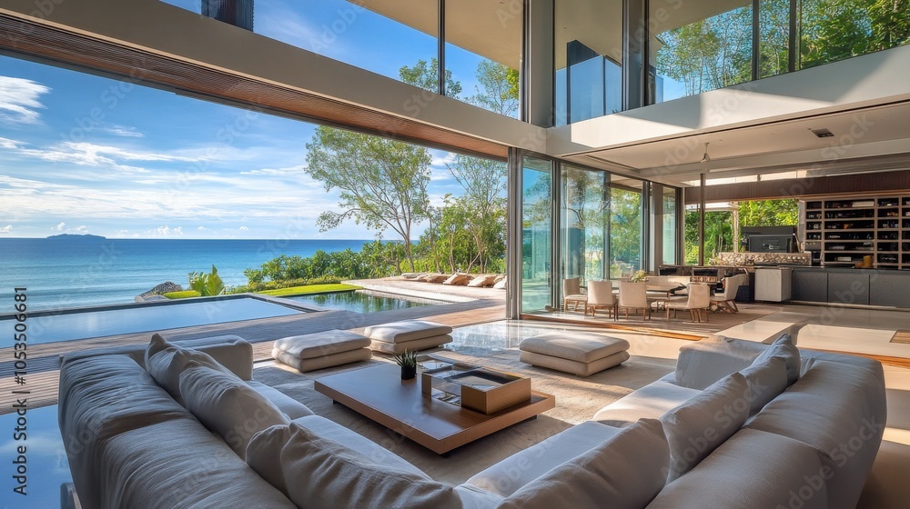 Obraz premium Stylish beach villa with advanced technology.