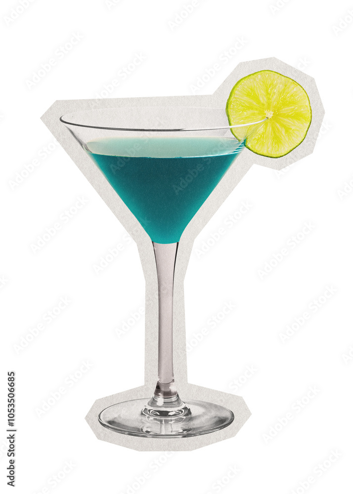 Png blue lagoon cocktail sticker, paper cut on transparent background Png blue lagoon cocktail sticker, paper cut on transparent background