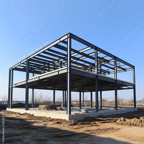 The steel frame structure under construction