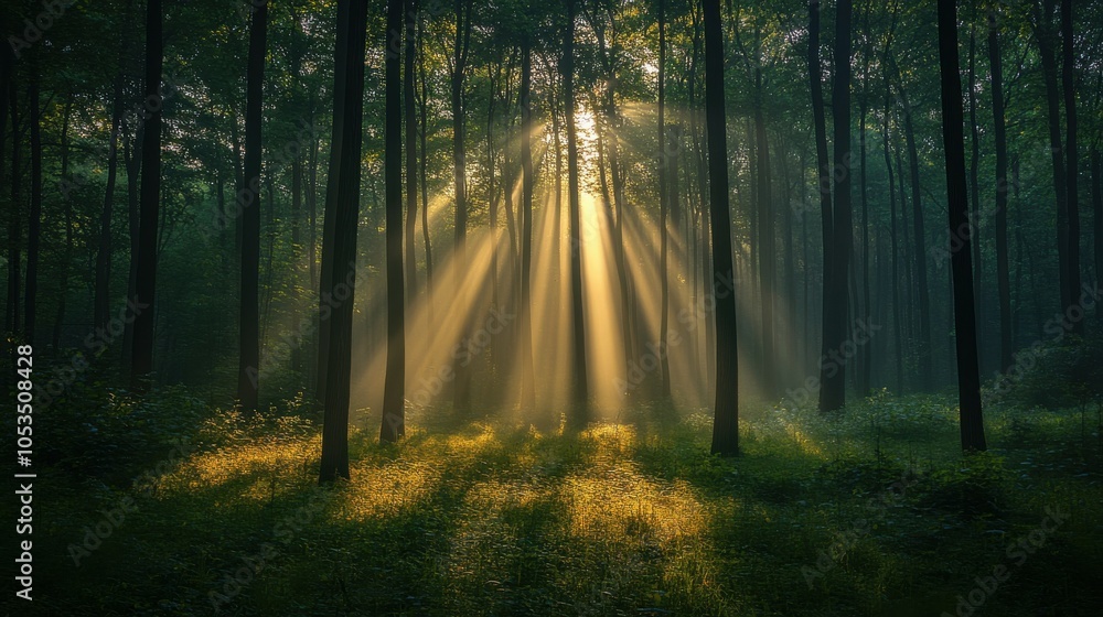 Obraz premium Sunlight filtering through the trees