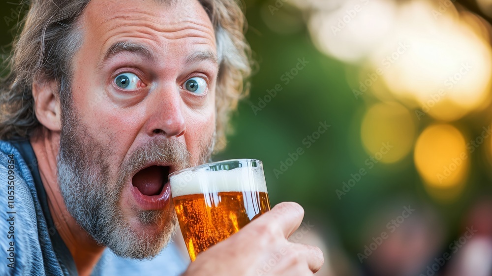 A man with a beard is drinking a glass of beer