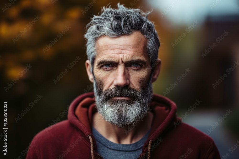 Portrait of a senior man with grey beard and mustache in the city. Portrait of a senior man with grey beard and mustache in the city.