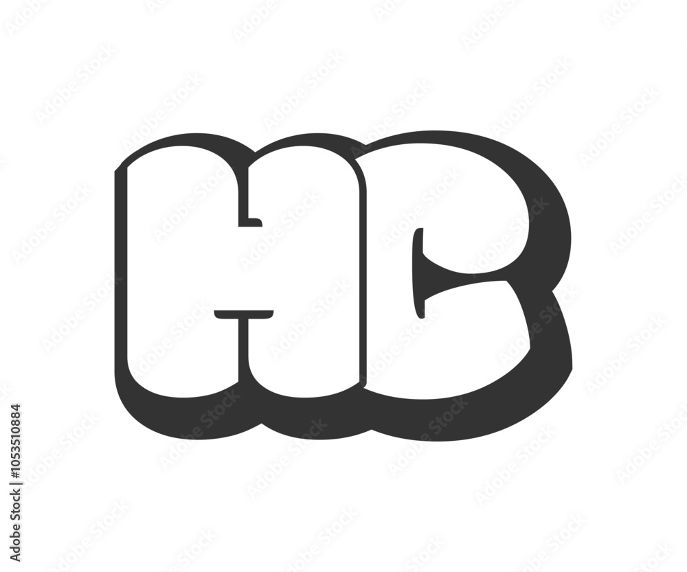 HC logo, bubble comic lettering, rounded in graffiti style black and white silhouette. Trendy preschool H and C letter text for festival party, personal initials, children funky print and web. HC logo, bubble comic lettering, rounded in graffiti style black and white silhouette. Trendy preschool H and C letter text for festival party, personal initials, children funky print and web.