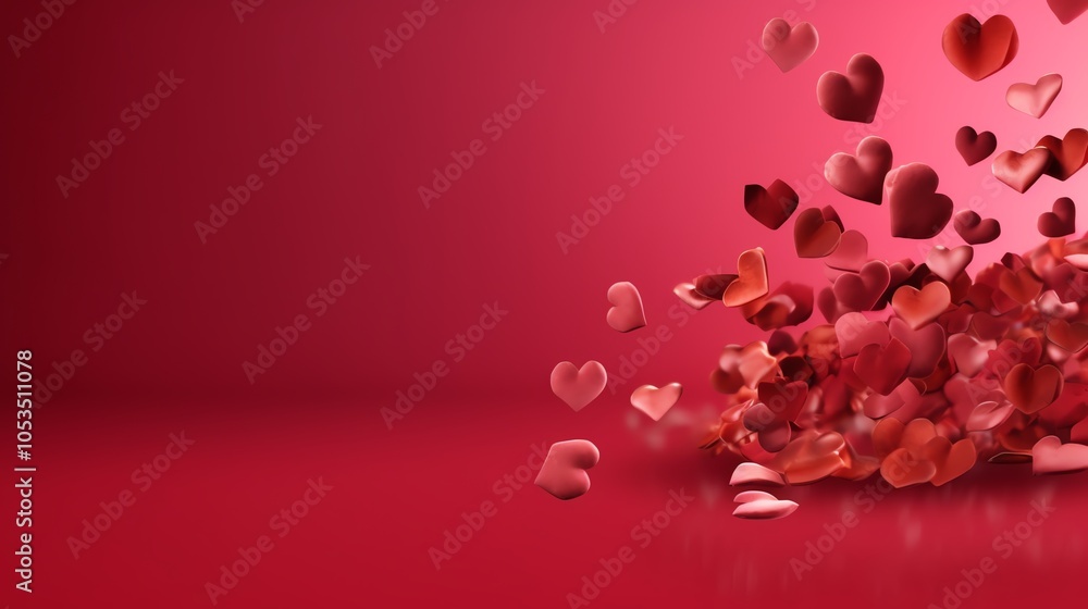 A cascade of red hearts falling on a red background. A cascade of red hearts falling on a red background.