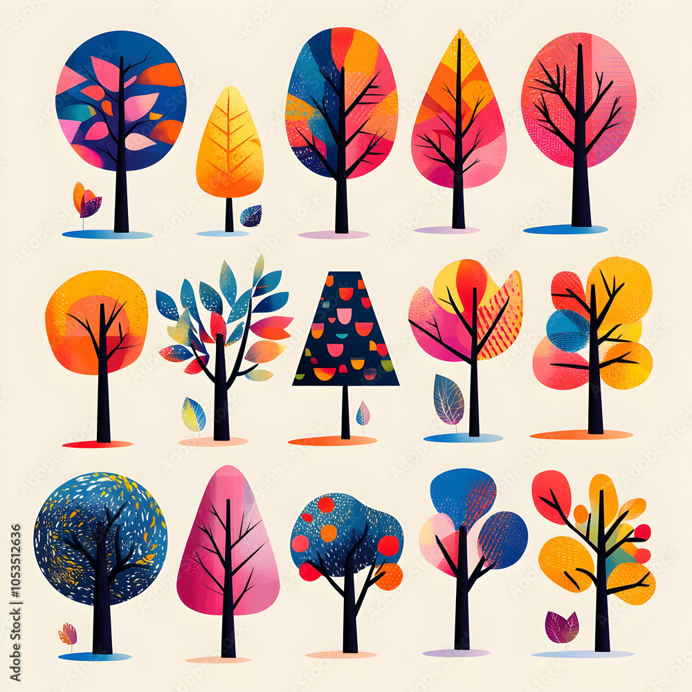 Obraz premium Collection of 15 colorful abstract trees, perfect for design projects.
