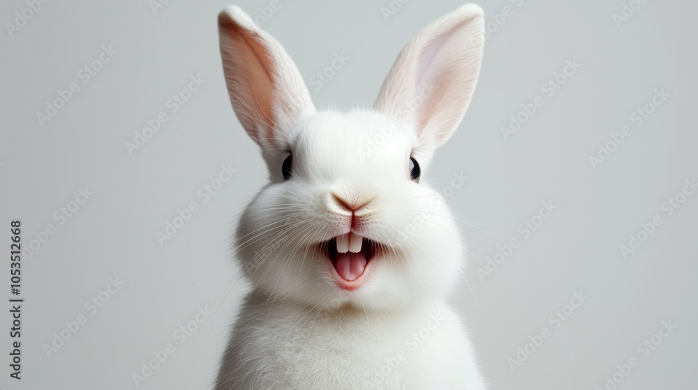 Obraz premium Close-up of happy white bunny with open mouth