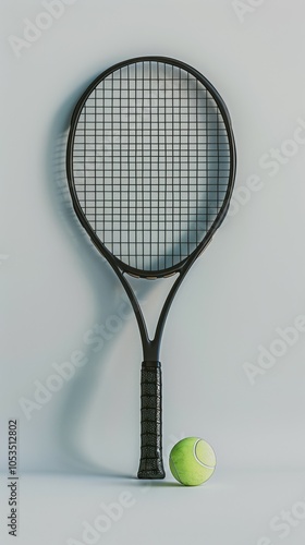 Tennis racket and ball, 4K hyperrealistic photo