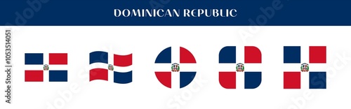 Set of Dominican Republic national flag icons in various styles on transparent background
