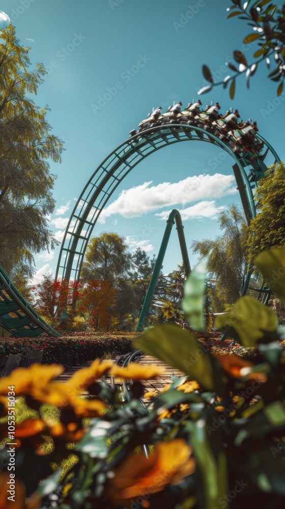 Obraz premium Thrilling roller coaster at an amusement park, 4K hyperrealistic photo