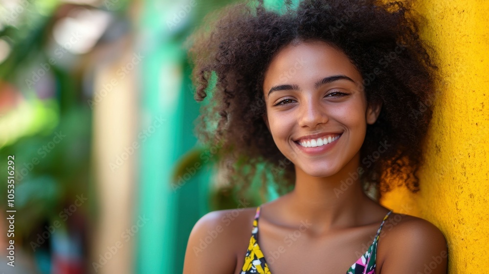 Teenaged Brazilian girl with a summer dress and a joyful grin. Teenaged Brazilian girl with a summer dress and a joyful grin.