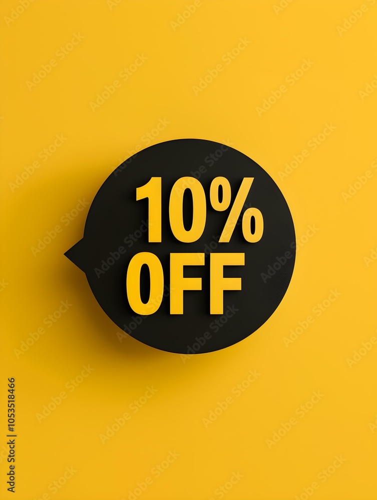 Black '10% OFF' Promotional Sign on a Light Yellow Background Black '10% OFF' Promotional Sign on a Light Yellow Background