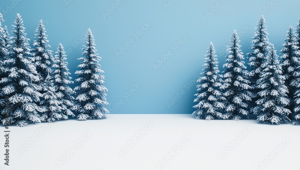 Fototapeta premium Snowy winter landscape with pine trees. Concept of cold, nature, and holiday season.