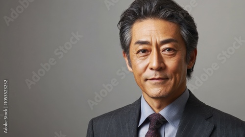 Middle-aged Japanese man with a stylish suit and a friendly look.