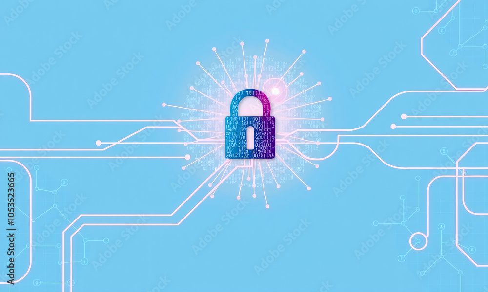 Fototapeta premium A digital illustration of a secure shield symbolizing cybersecurity and data protection in a technology environment with abstract connections